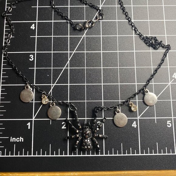 Gothic Black Spider Necklace Rhinestones Halloween Statement 28" Disc Charm Punk - Picture 4 of 6